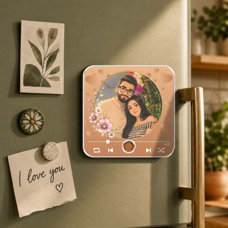 Personalized Caricature Theme Couple Photo Musical Fridge Magnet with Custom Photo & Song Surprise Gift for Wife, Husband, Girlfriend, Boyfriend